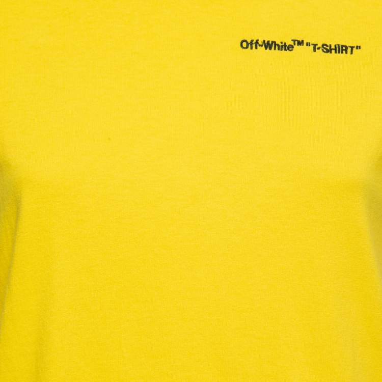 Pre Owned Off-White Yellow Cotton Logo Embroidered Crewneck T-Shirt S
