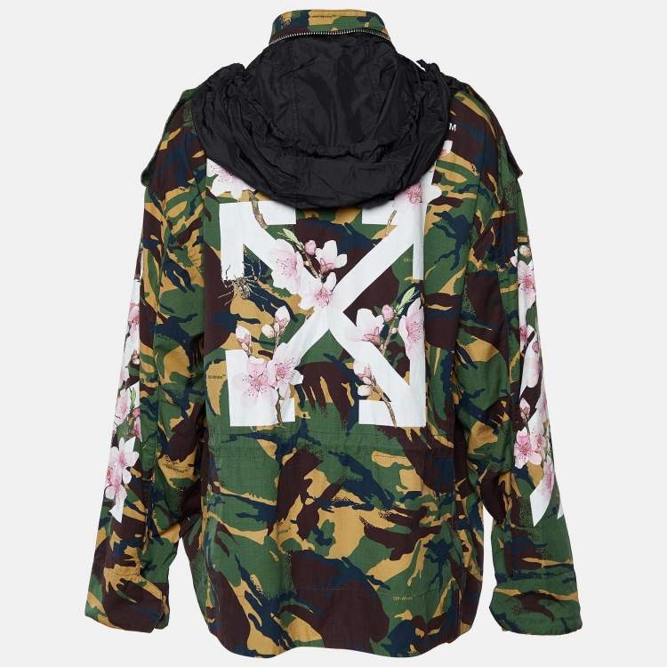 Pre Owned Off-White Green Camo Cherry Blossom Ripstop Cotton Jacket M