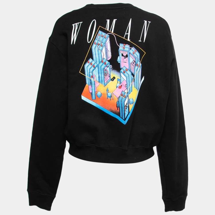 Pre Owned Off-White Black Printed Cotton Sweatshirt M