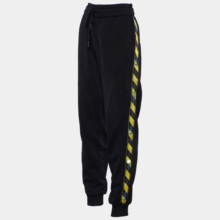 Pre Owned Off-White Black Cotton Knit Logo Tape Track Pants S