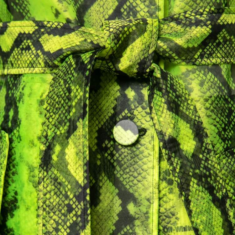 Pre Owned Off-White Green Python Print Tulle Button Front Belted Coat S