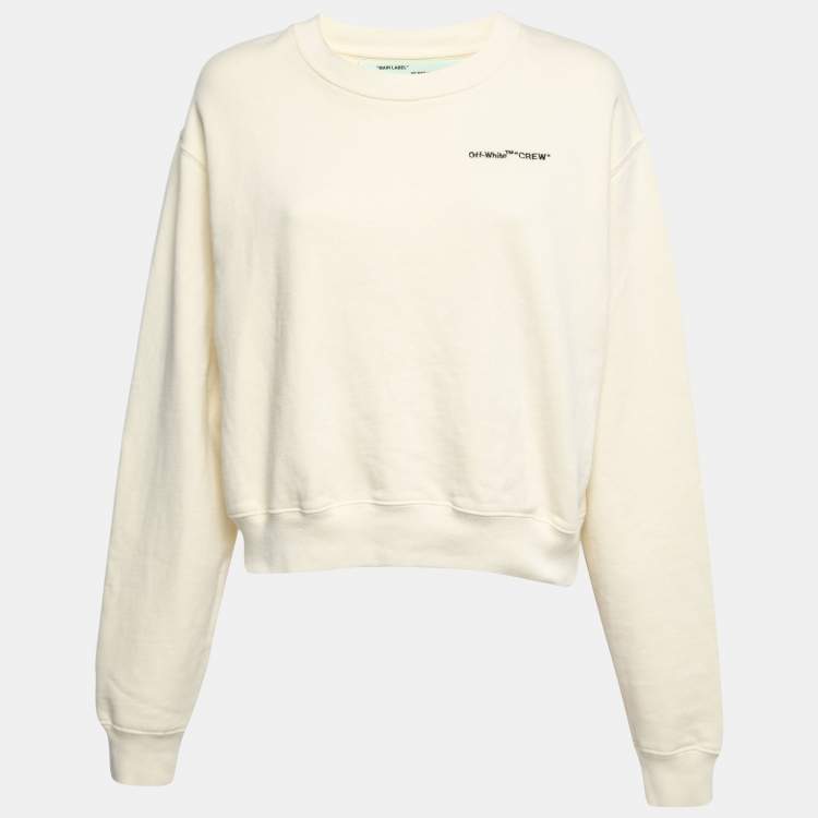 Pre Owned Off-White Cream Cotton Embroidered Sweatshirt M