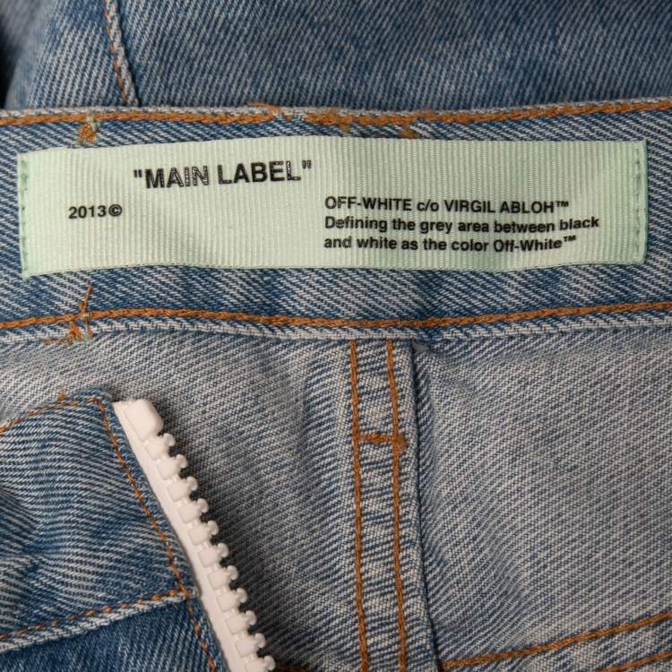 Pre Owned Off-White Blue Denim Floral Panel Flared Jeans M Waist 28"