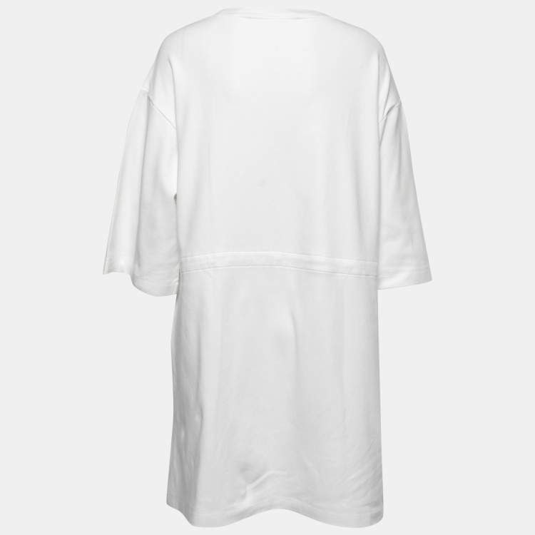 Pre Owned Off-White White Cotton Logo Print T-Shirt Dress L