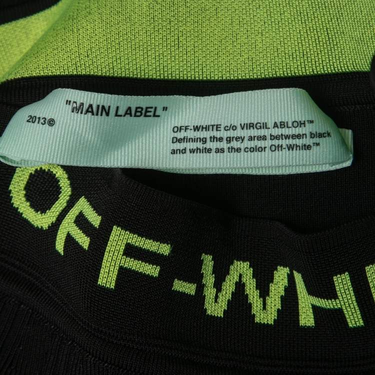 Pre Owned Off-White Black Knit Logo Band Detail Midi Pencil Skirt M