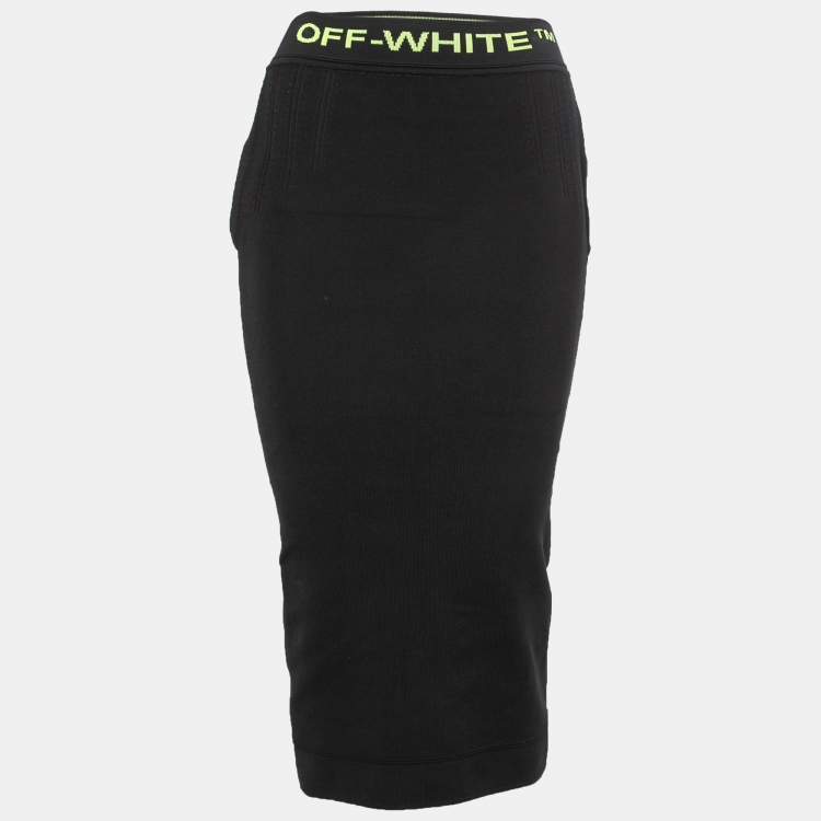 Pre Owned Off-White Black Knit Logo Band Detail Midi Pencil Skirt M