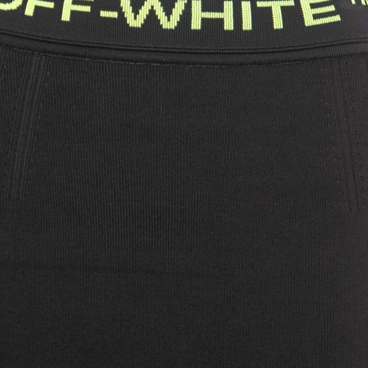 Pre Owned Off-White Black Knit Logo Band Detail Midi Pencil Skirt M