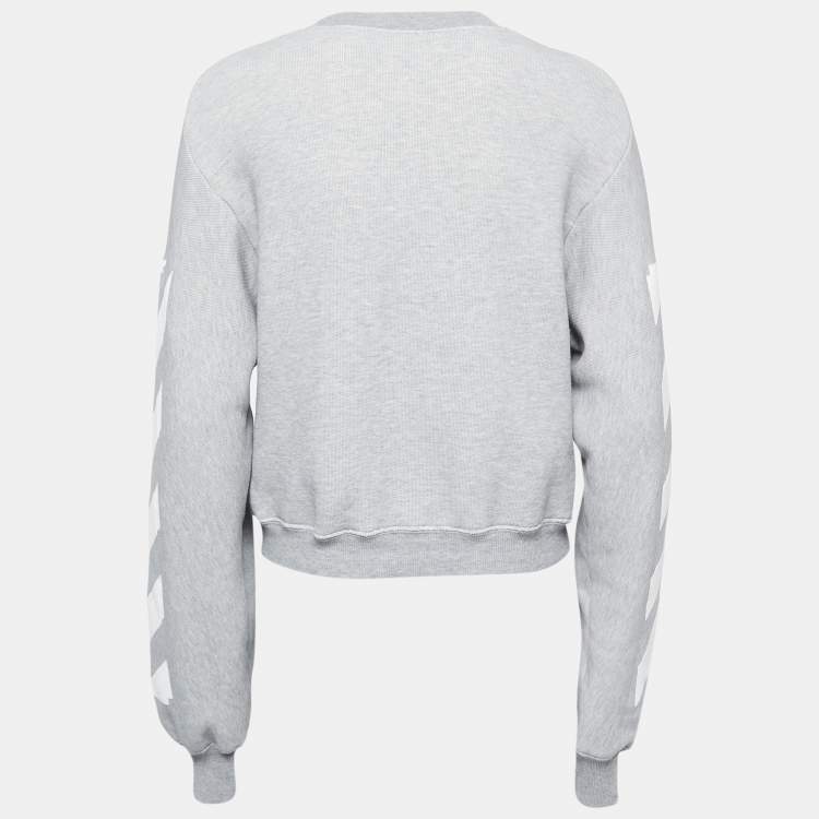 Pre Owned Off-White Grey Cotton Jersey Diagonal Stripe Print Sweatshirt XS