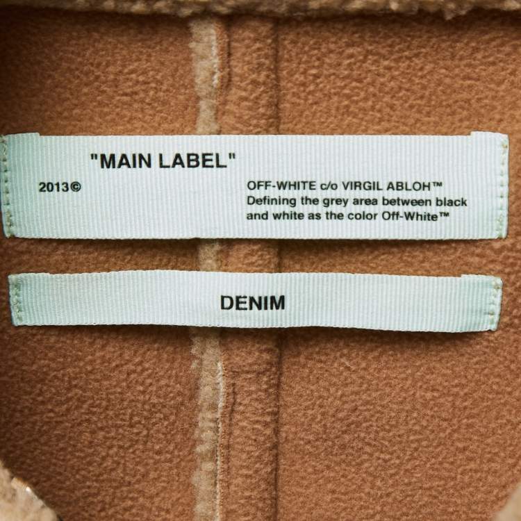 Pre Owned Off-White Beige Faux Fur Denim Trimmed Buttoned Jacket S