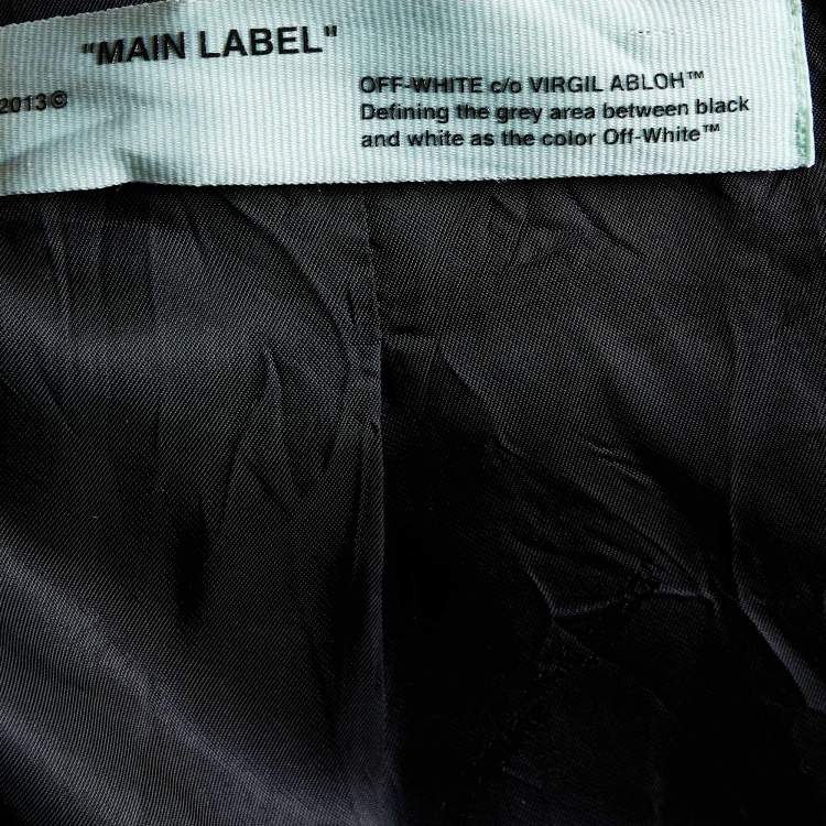 مملوكة مسبقًا Off-White Black Satin Crepe Logo Strip Detail Open Front Long Blazer M