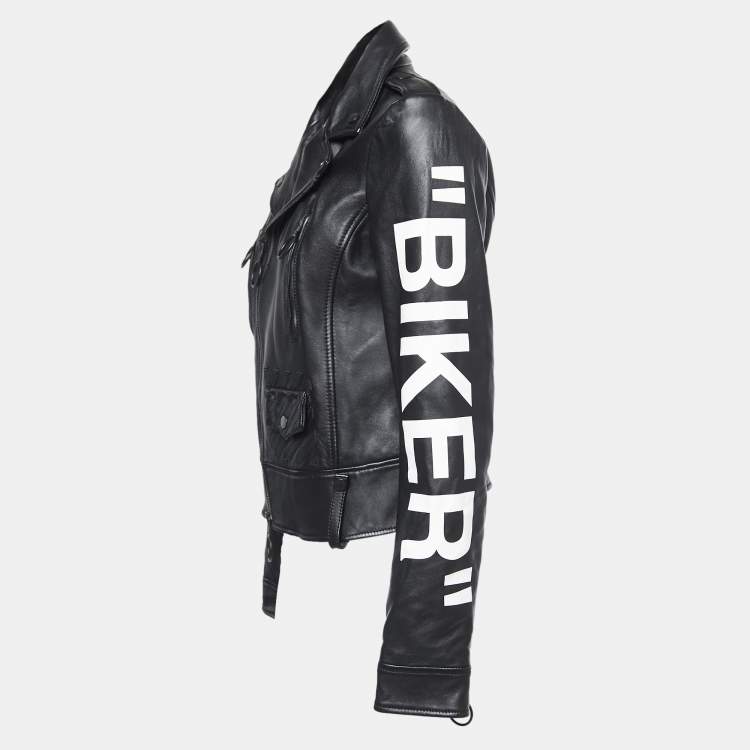 M Detail Biker Off-White TLC | Sleeve Printed Black Jacket Off-White Leather Zip