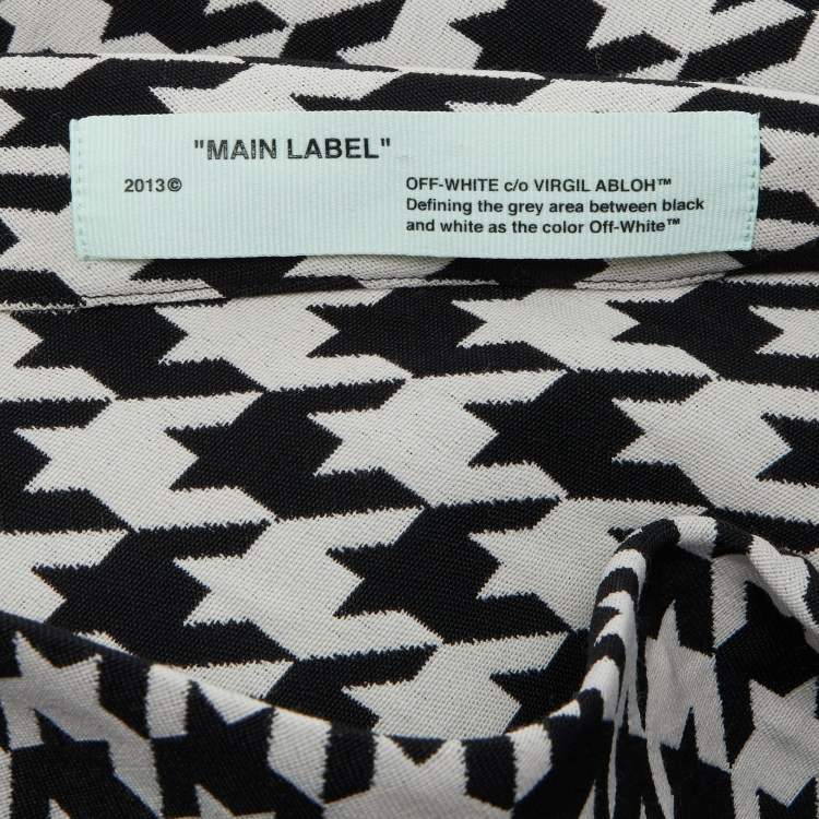 Pre Owned Off-White Black & White Houndstooth Pattern Wool One Shoulder Midi Dress S