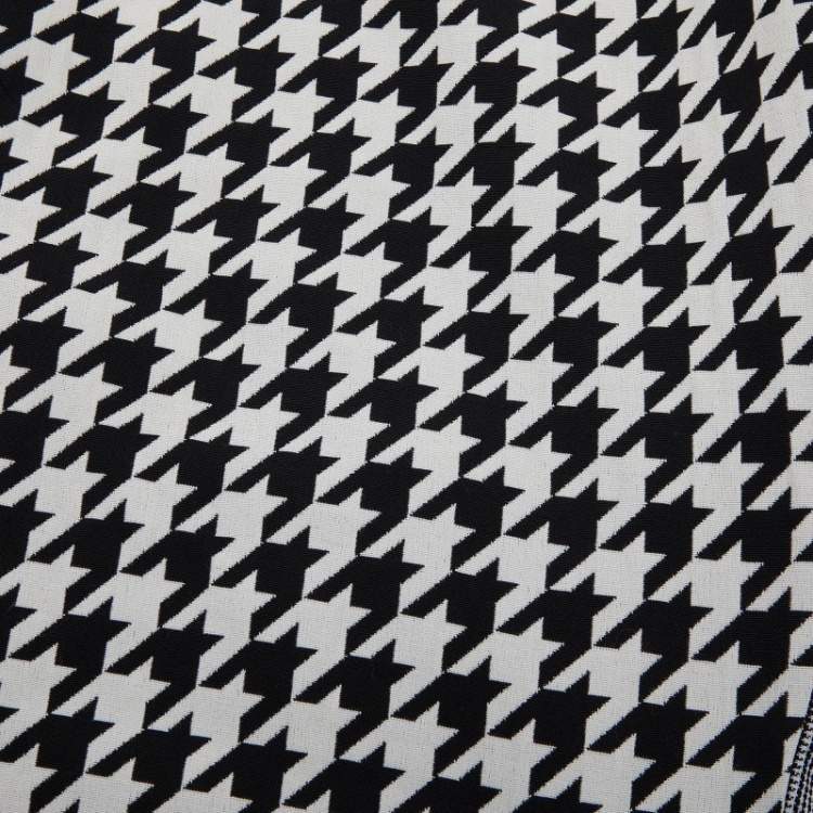 Pre Owned Off-White Black & White Houndstooth Pattern Wool One Shoulder Midi Dress S