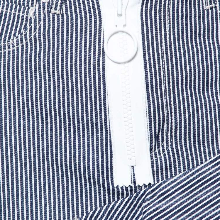Pre Owned Off-White Navy Blue & White Striped Cotton Asymmetric Hem Skirt S