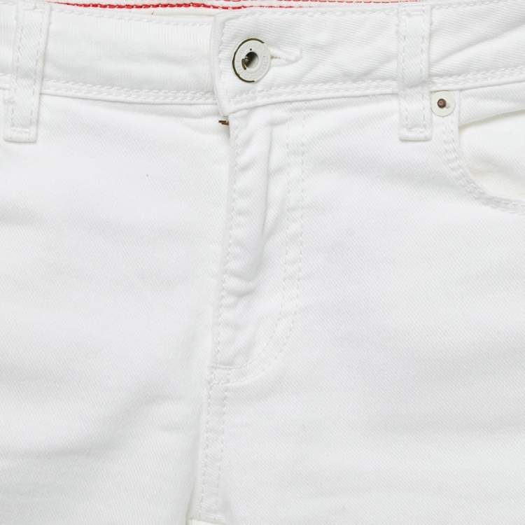Pre Owned Off-White White Denim Logo Tape Detail Skinny Jeans S Waist 26"