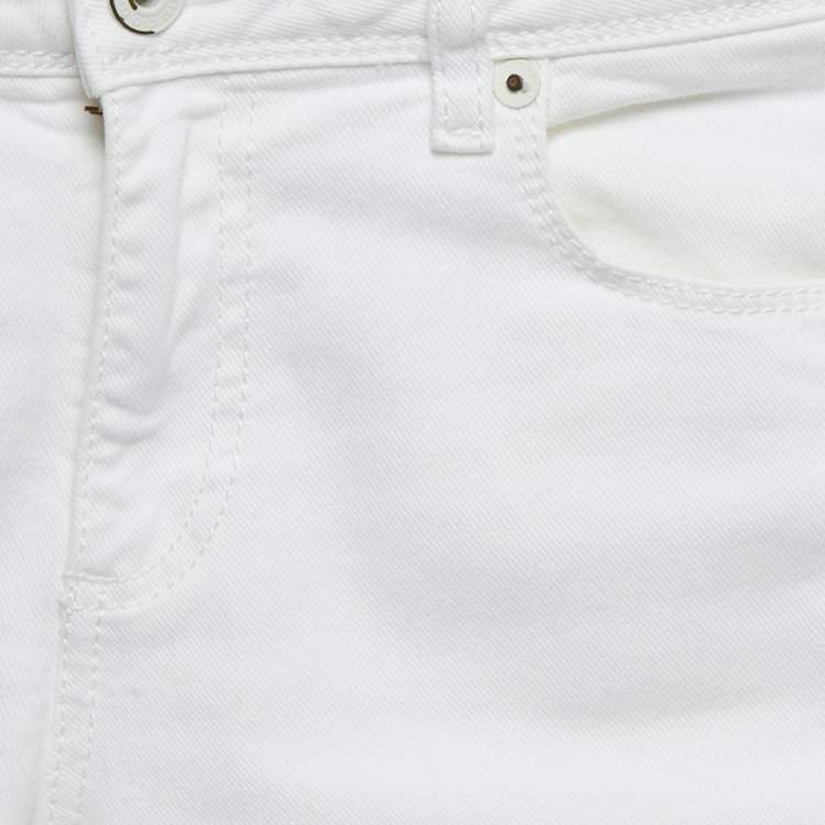 Pre Owned Off-White White Denim Logo Tape Detail Skinny Jeans S Waist 26"