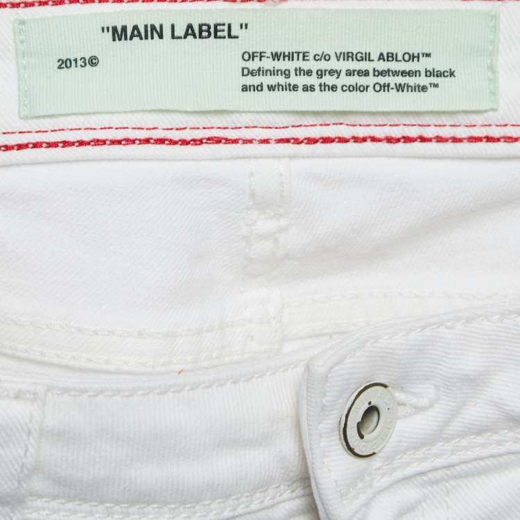 Pre Owned Off-White White Denim Logo Tape Detail Skinny Jeans S Waist 26"