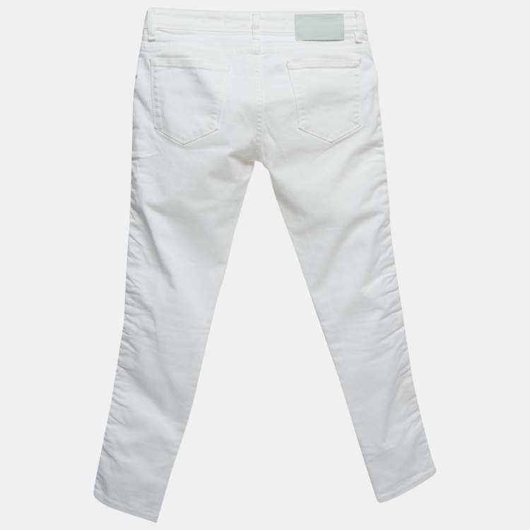 Pre Owned Off-White White Denim Logo Tape Detail Skinny Jeans S Waist 26"