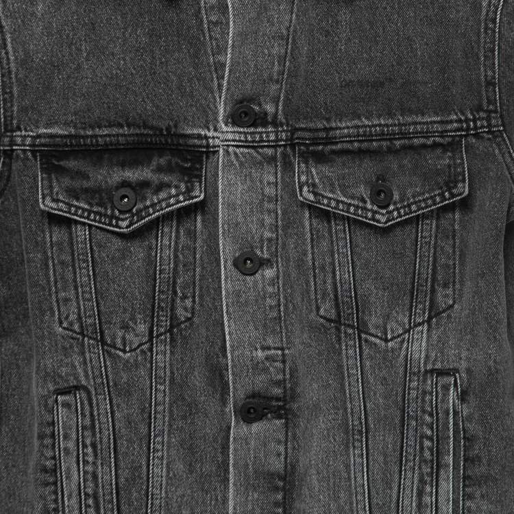 Pre Owned Off-White Grey Denim Cut Out Patch Detail Button Front Impressionism Jacket S
