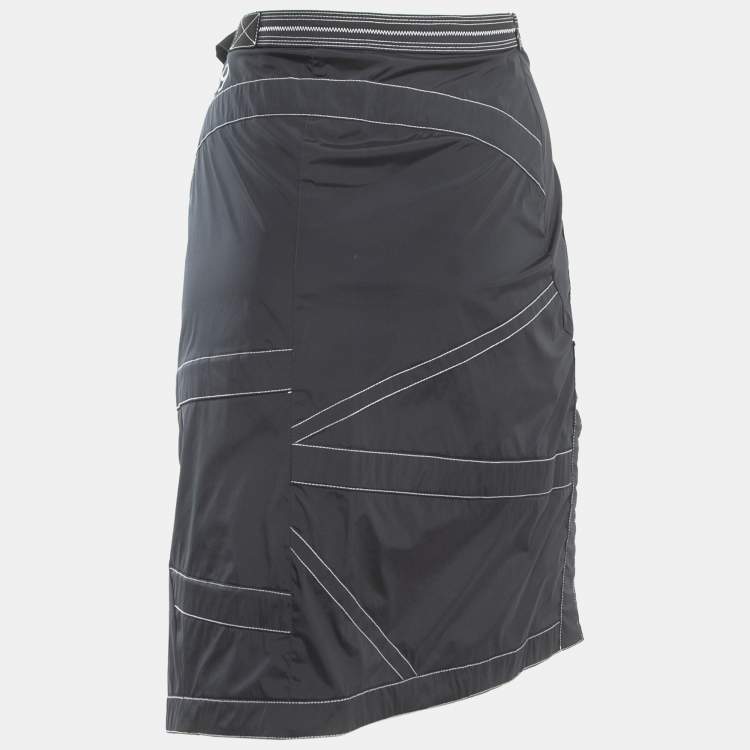 Pre Owned Off-White Black Print Nylon Contrast Stitch Detail Asymmetrical Skirt S