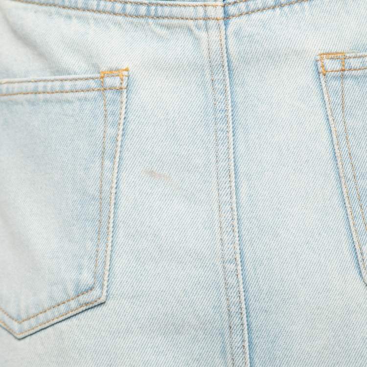 Pre Owned Off-White Blue Washed Denim Asymmetrical Midi Skirt M