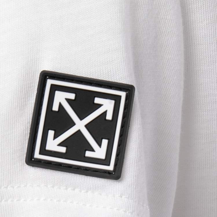 Pre Owned Off-White White Logo Print Knit Crew Neck Half Sleeve T-Shirt S
