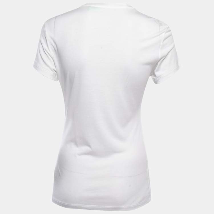 Pre Owned Off-White White Logo Print Knit Crew Neck Half Sleeve T-Shirt S