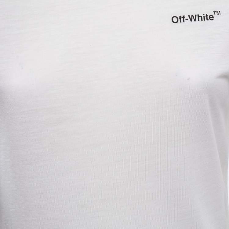 Pre Owned Off-White White Logo Print Knit Crew Neck Half Sleeve T-Shirt S