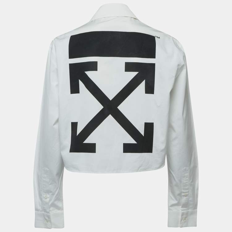 Pre Owned Off-White White Logo Print Cotton Button Front Cropped Full Sleeve Shirt S
