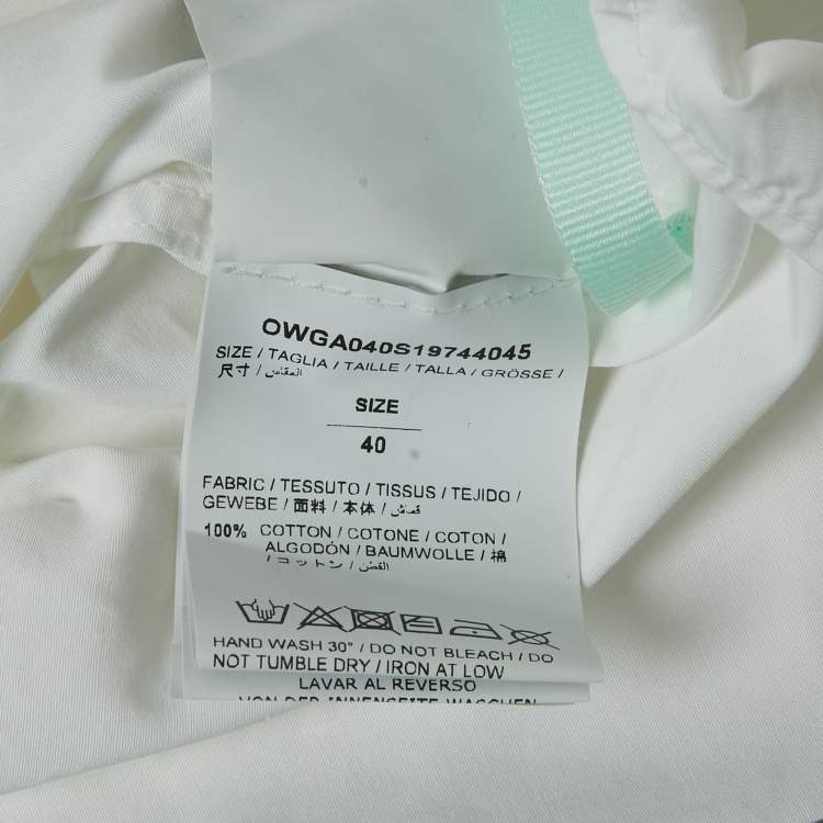 Pre Owned Off-White White Logo Print Cotton Button Front Cropped Full Sleeve Shirt S
