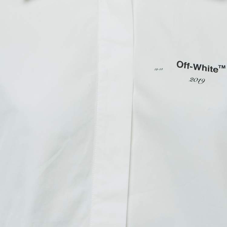 Pre Owned Off-White White Logo Print Cotton Button Front Cropped Full Sleeve Shirt S