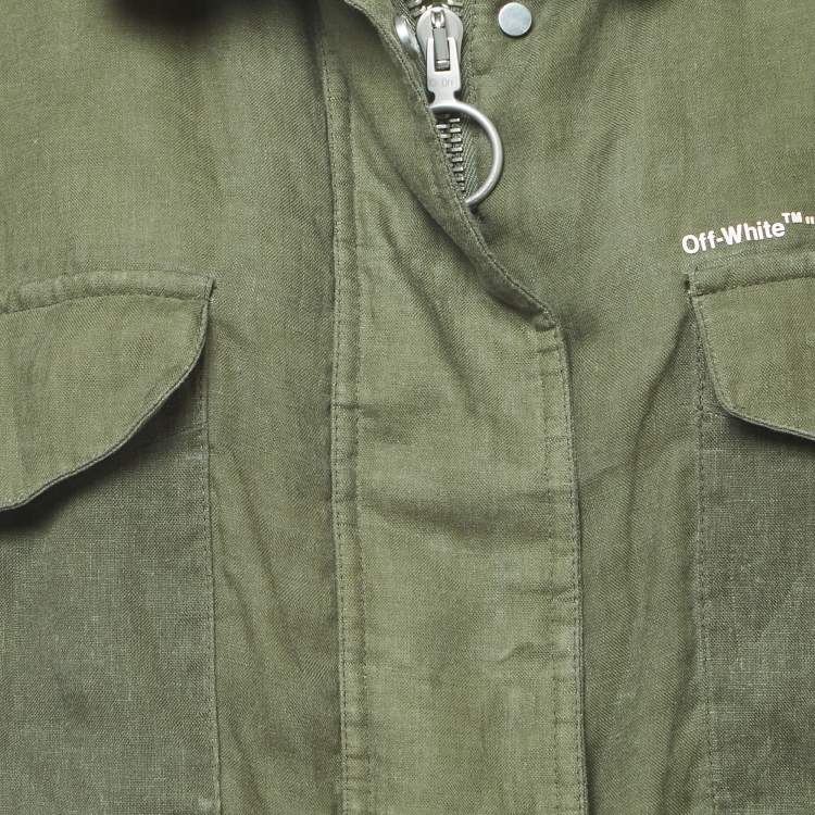 Pre Owned Off-White Green Linen Cropped Jacket S