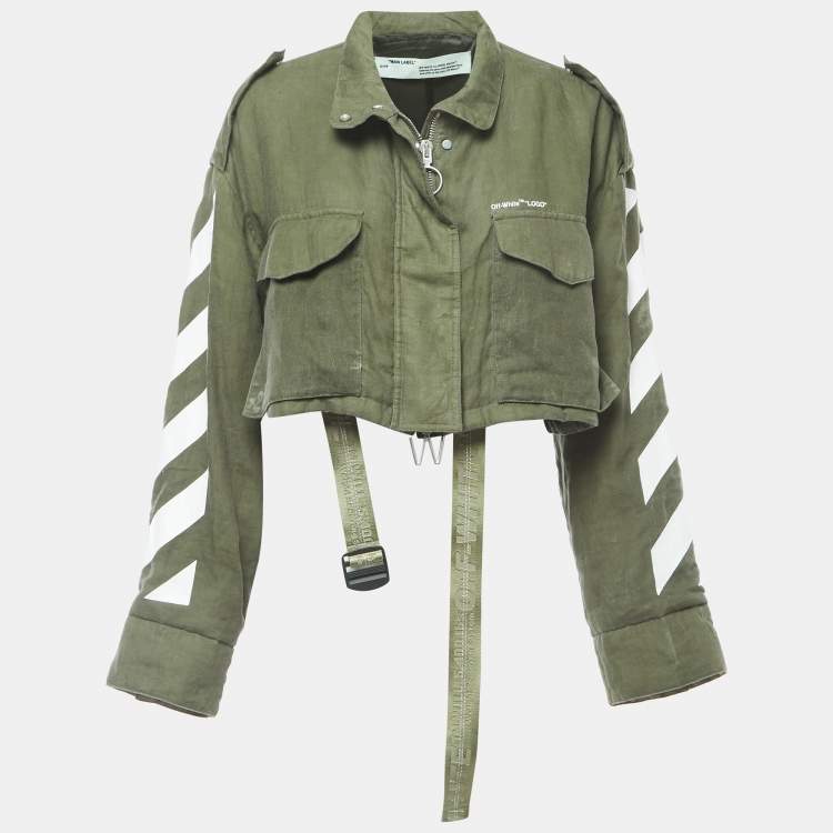 Off-White Green Linen Cropped Jacket S Off-White | TLC