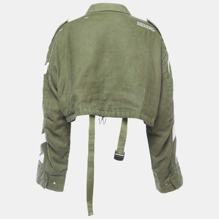 Pre Owned Off-White Green Linen Cropped Jacket S