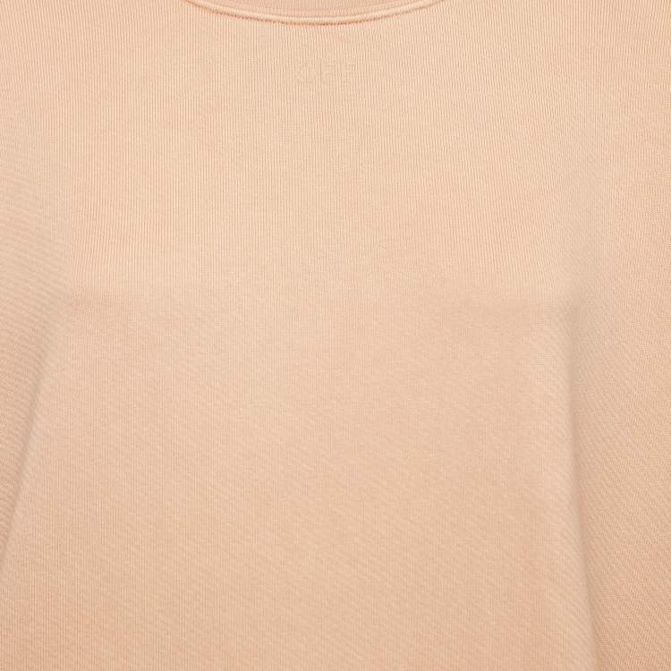 Pre Owned Off-White Light Orange Logo Print Cotton Crew Neck Sweatshirt XS