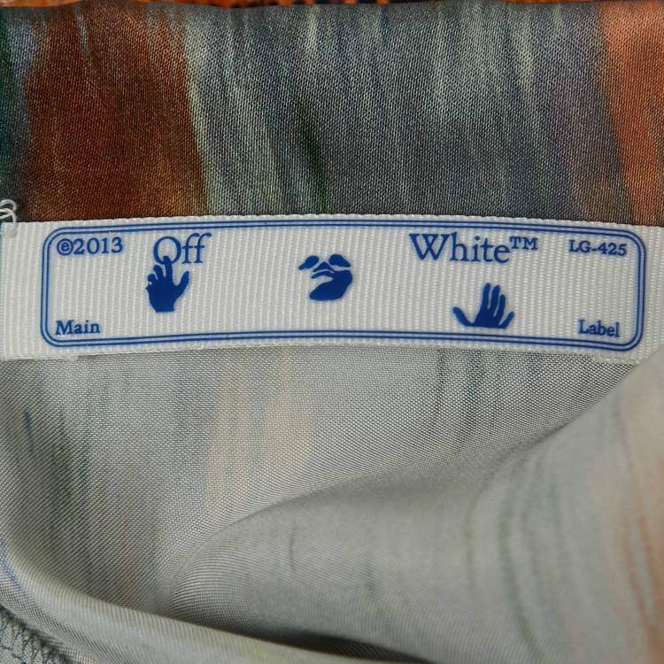 Pre Owned Off-White Multicolor Romantic Print Satin Bowling Shirt S
