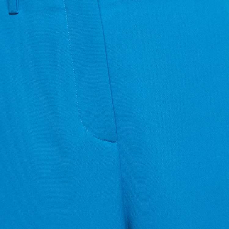 Pre Owned Off-White Blue Logo Print Crepe High Waist Trousers M