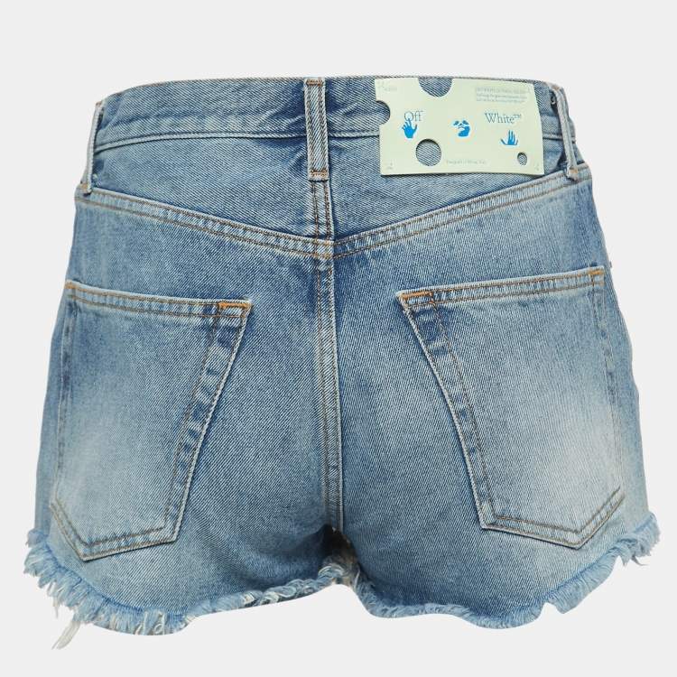 Pre Owned Off-White Blue Denim Frayed Shorts S Waist 25" 