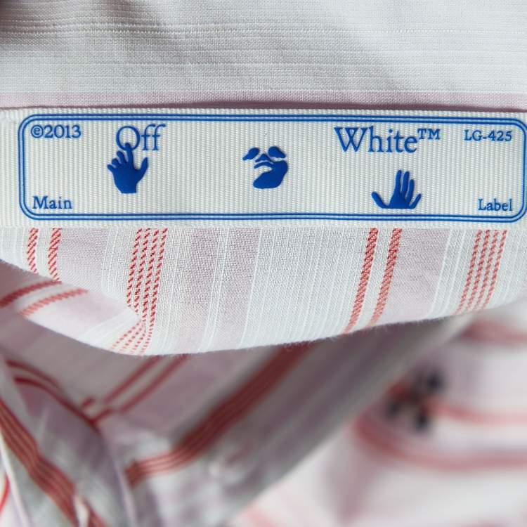 Pre Owned Off-White Pink Striped Logo Embroidered Asymmetric Hem Tunic S