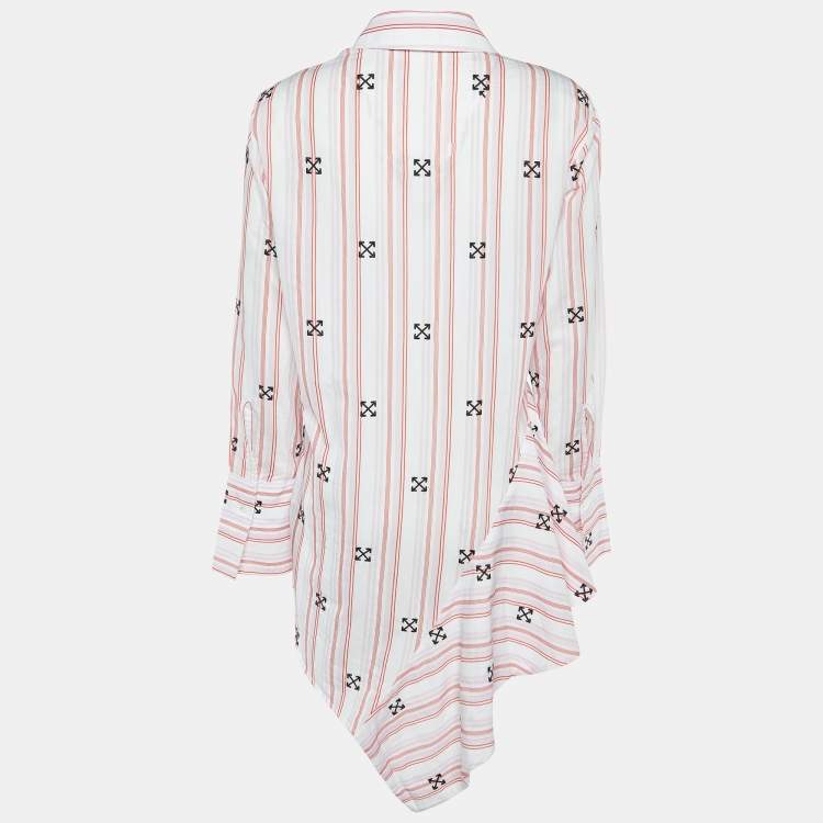 Pre Owned Off-White Pink Striped Logo Embroidered Asymmetric Hem Tunic S