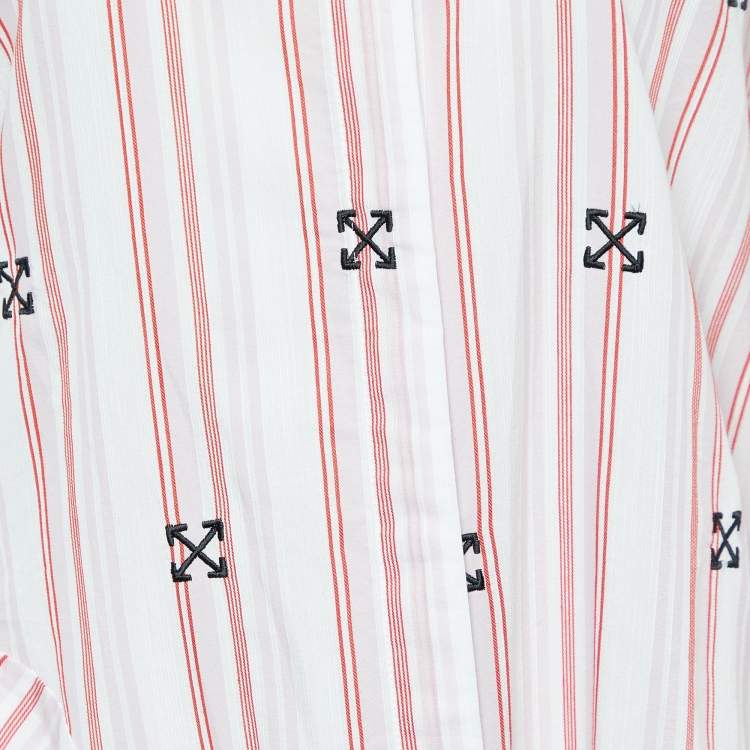 Pre Owned Off-White Pink Striped Logo Embroidered Asymmetric Hem Tunic S