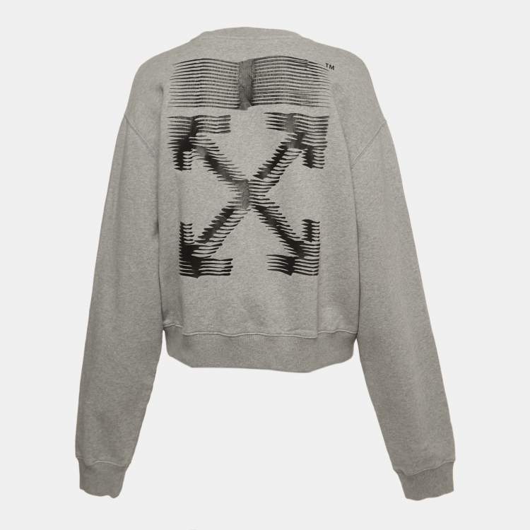 Pre Owned Off-White Grey Logo Print Cotton Cropped Sweatshirt L