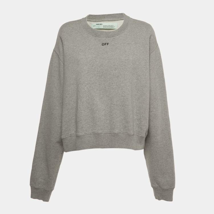 Pre Owned Off-White Grey Logo Print Cotton Cropped Sweatshirt L