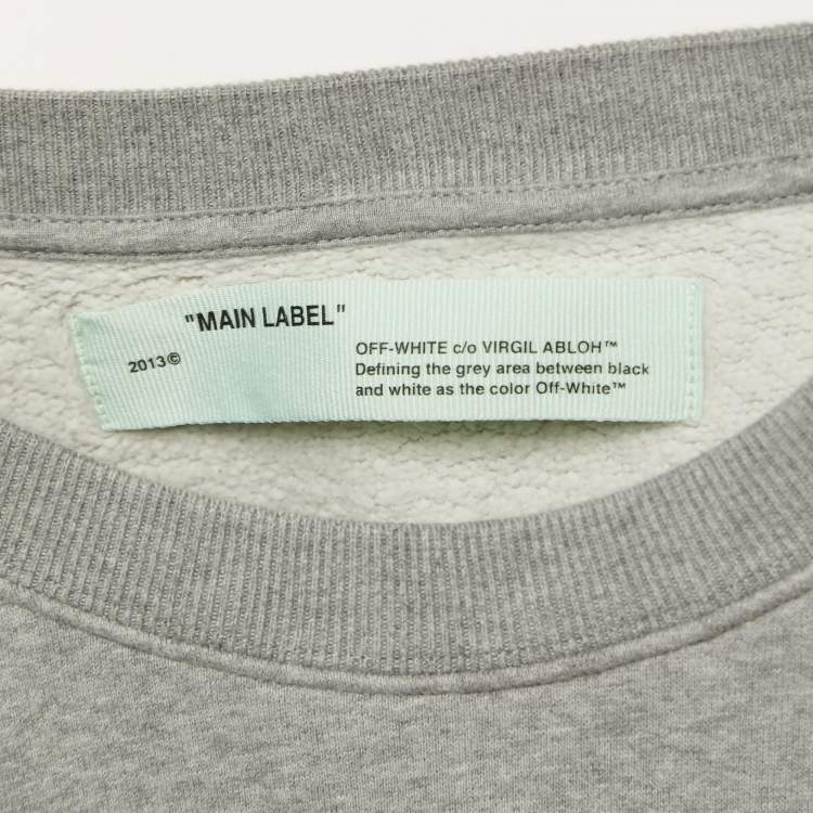 Pre Owned Off-White Grey Logo Print Cotton Cropped Sweatshirt L