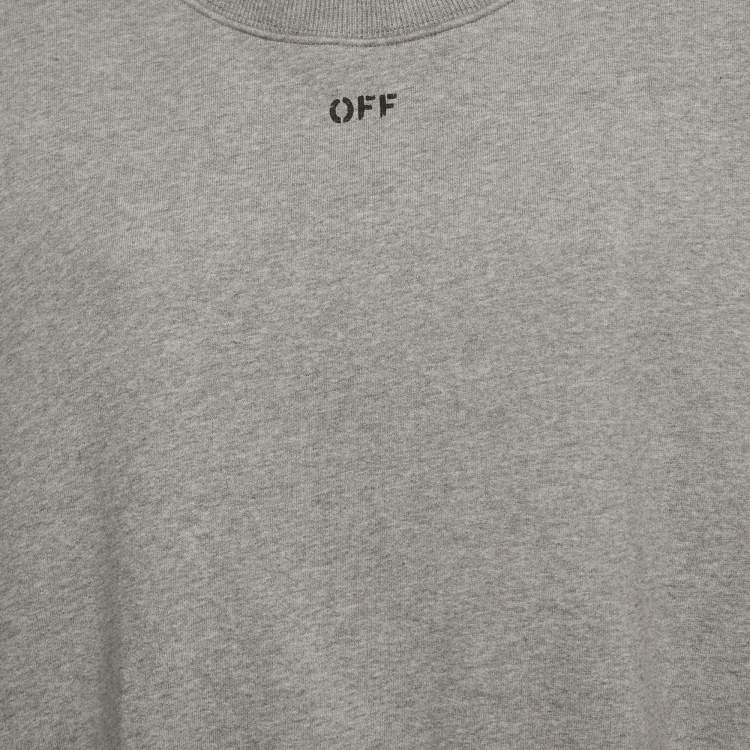 Pre Owned Off-White Grey Logo Print Cotton Cropped Sweatshirt L