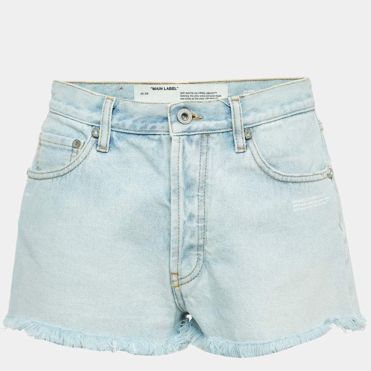 Pre Owned Off-White Light Blue Denim Frayed Shorts M Waist 27"