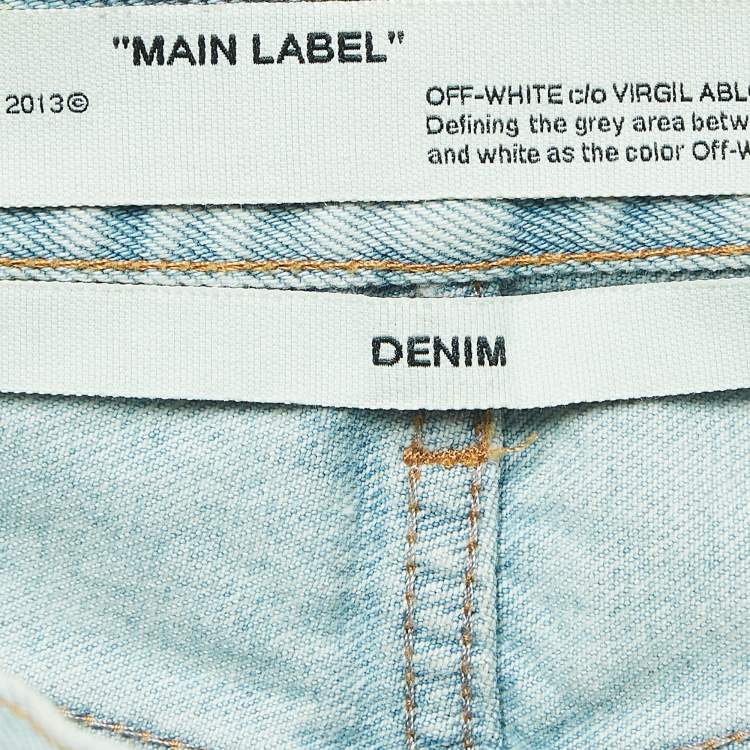 Pre Owned Off-White Light Blue Denim Frayed Shorts M Waist 27"