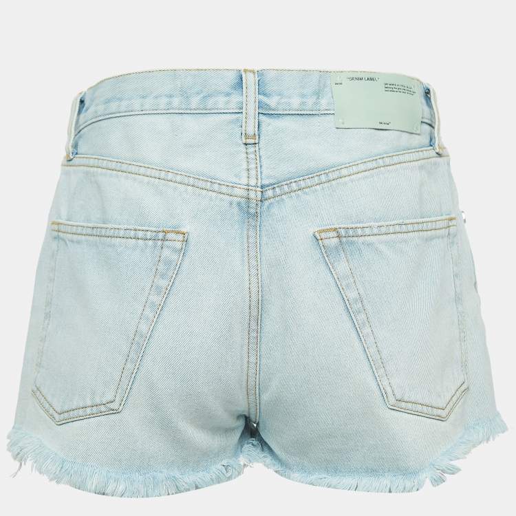 Pre Owned Off-White Light Blue Denim Frayed Shorts M Waist 27"