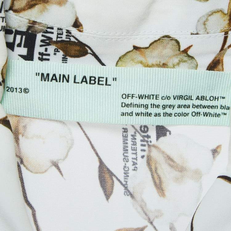 Pre Owned Off-White White Floral Logo Print Crepe Belted Midi Shirt Dress M
