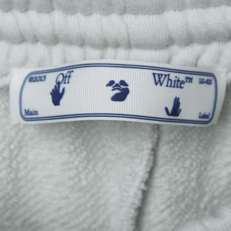Pre Owned Off-White White Print Cotton Drawstring Straight Leg Pants M